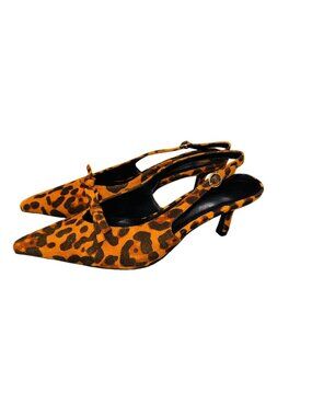 Leopard Print Slingback Kitten Heels Bow Detail 8.5 Women Pointed Toe Shoes Glam